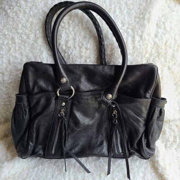 Rough Roses Soft Black Leather Satchel‎ - Picture 1 of 5
